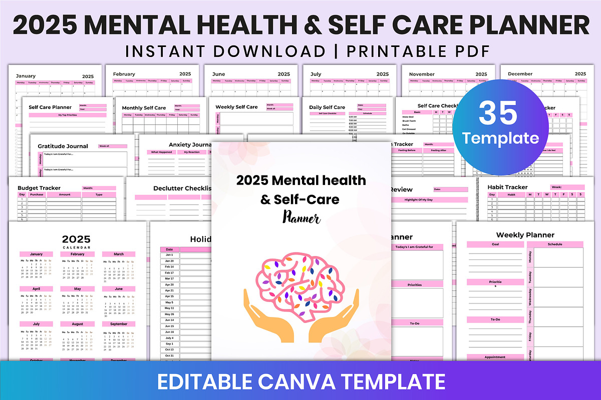 2025 Mental Health&Self Care Planner, a Stationery Template by Shumaya (Photo 1 of 6)