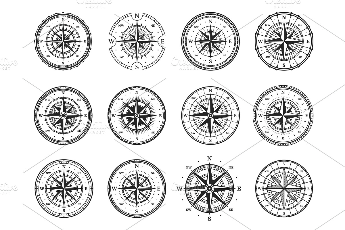 Old compass, vintage wind rose, an Object Illustration by Vector Tradition