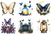 Halloween Butterfly Garden Clipart, a Work Illustration by cherrydesign (Thumbnail 2 of 3)