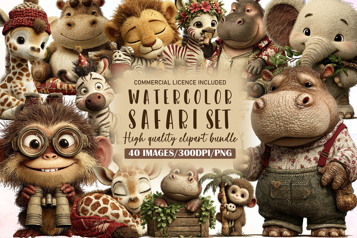 Watercolor Safari Friends Clipart, an Illustration by Sublimation Artist (Photo 1 of 6)