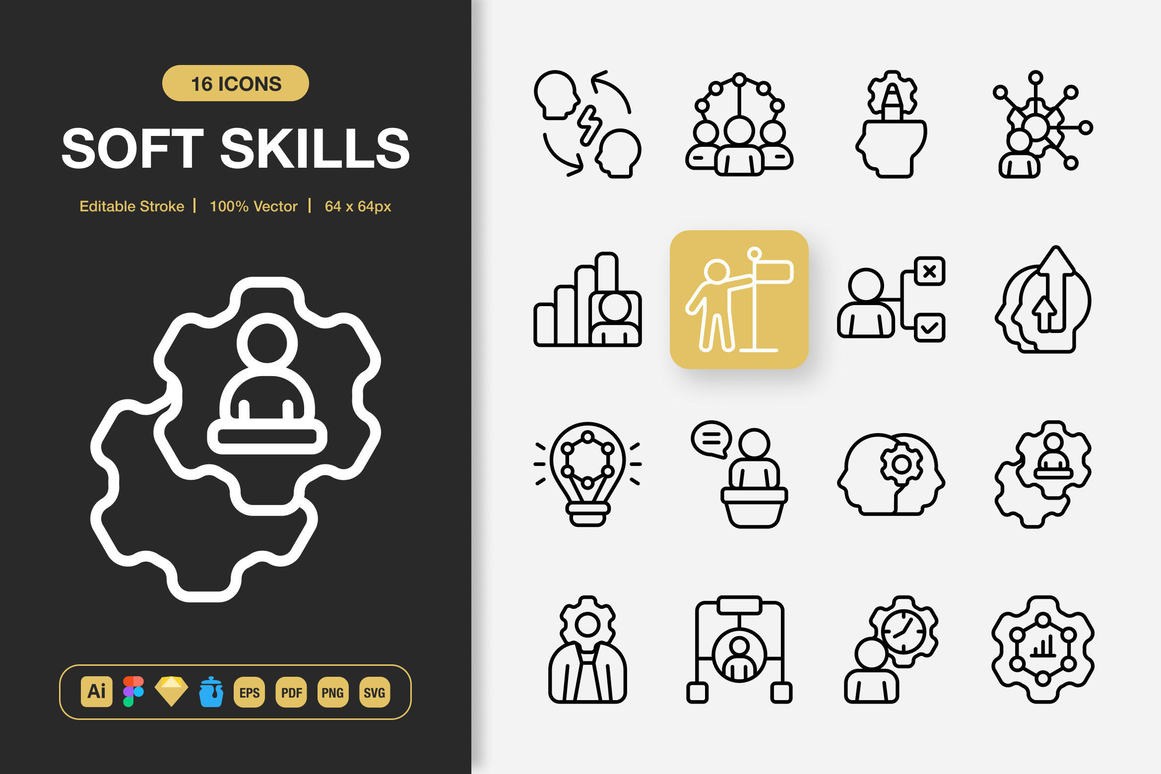 Soft Skills Icons, an Outline Icon by Spacepixel Creative