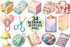 Pastel School Supplies Clipart, an Illustration by Pixels.Craft