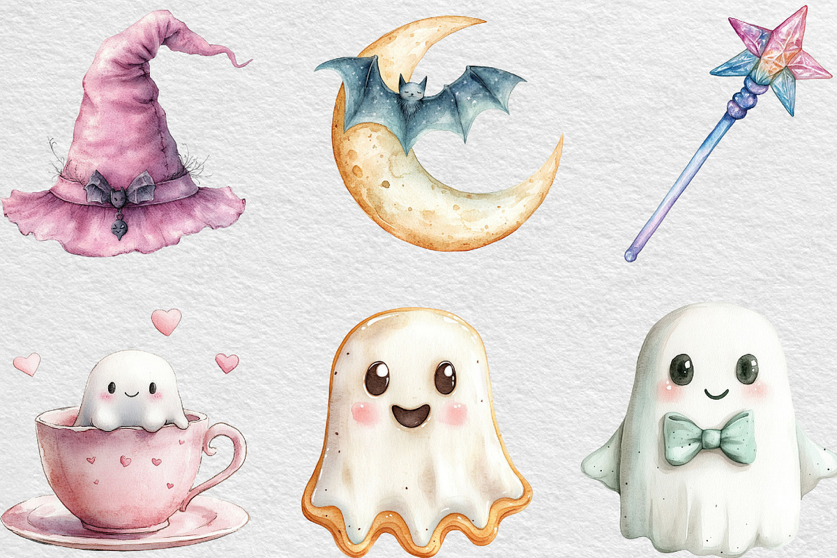 Pastel Halloween Clipart Watercolor, an Illustration by Black Bird Studio (Photo 2 of 6)