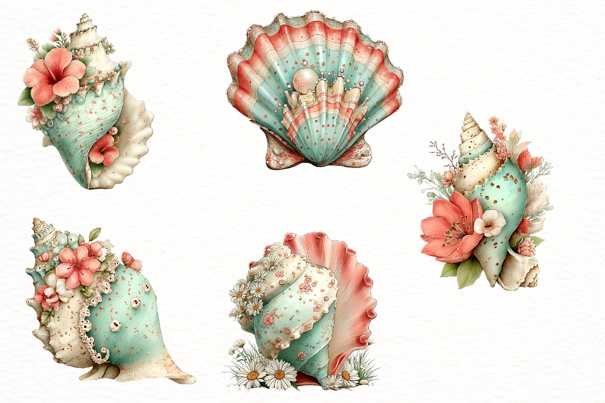 Whimsical summer seashell clipart, an Illustration by Designworld (Photo 5 of 5)