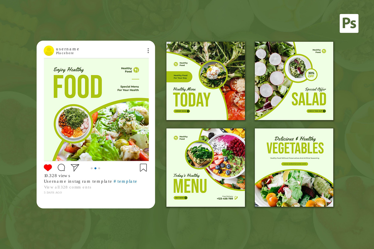 Healthy Food Instagram Post, a Social Media Template by CavenArt (Photo 4 of 5)