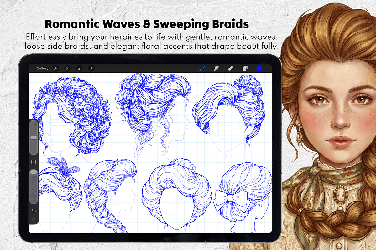 Victorian Hair Procreate Stamps, a Brush Add-On by Selentaori Studio (Photo 8 of 12)
