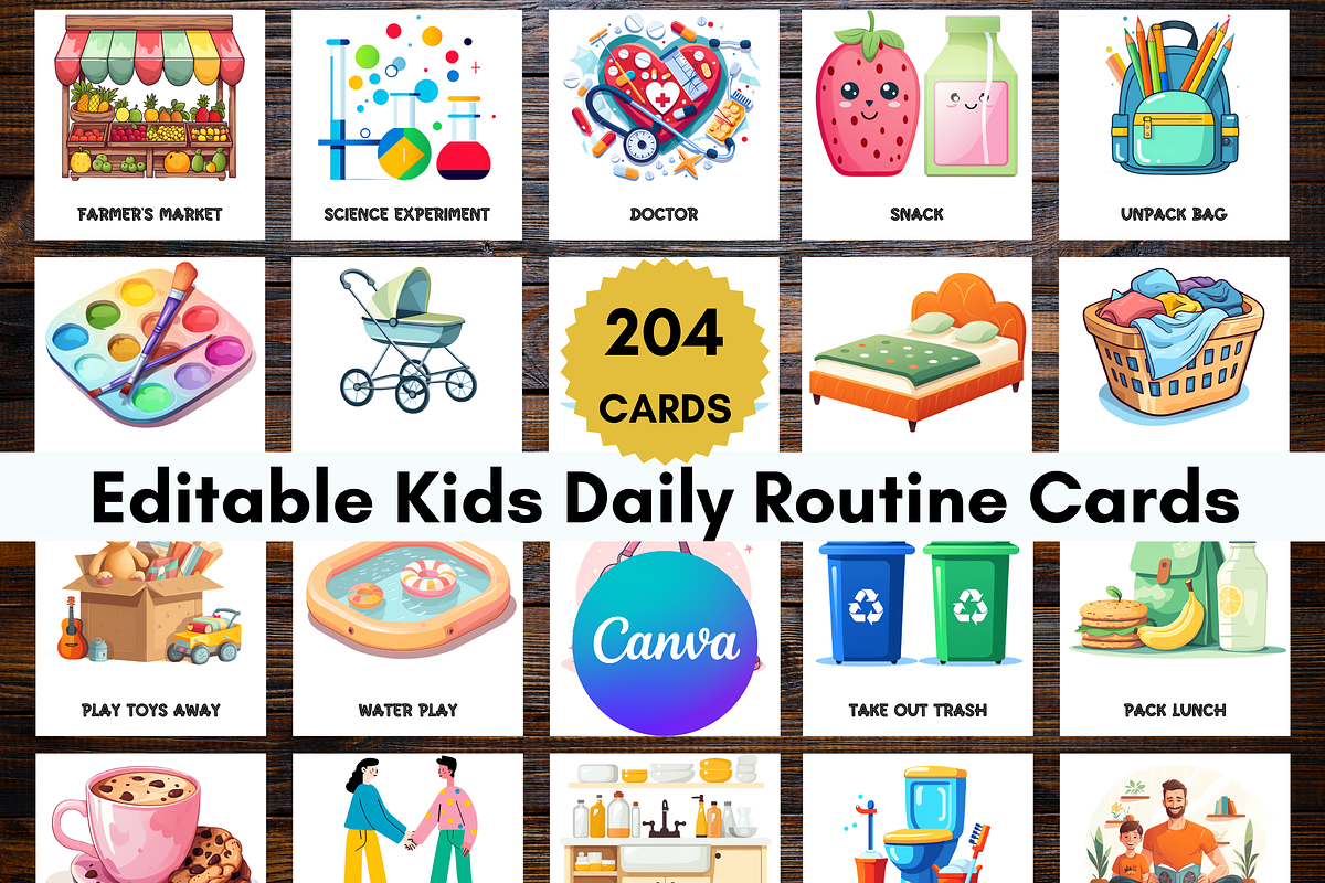 Editable Kids Daily Routine Cards, a Card Template by LA Design (Photo 1 of 12)