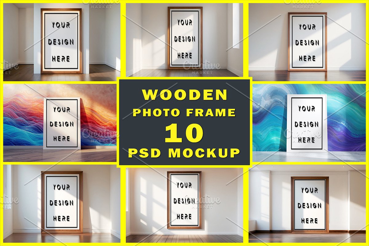 Wooden Frame Mockup Bundle, an Advertising Mockup by ForhadGFX (Photo 1 of 12)