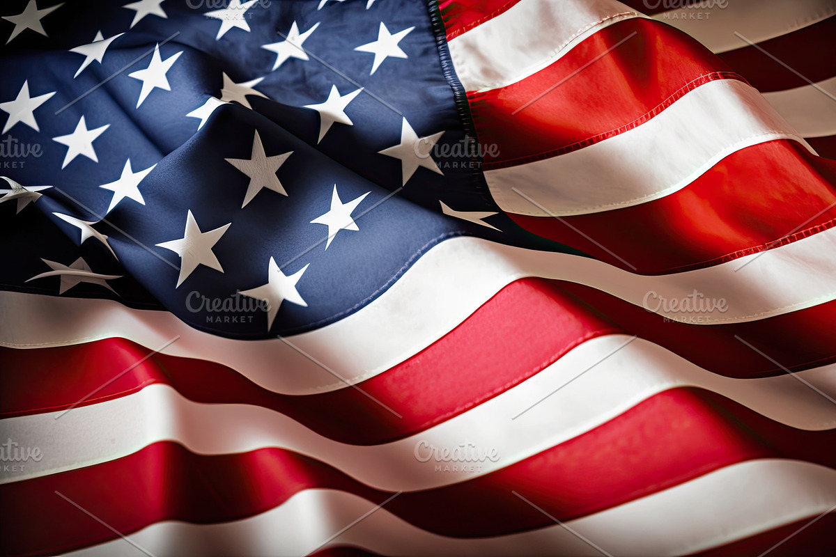 USA flag with waves to use as wallpaper. Patriotic symbol. Gener, an Illustration by José Manuel Gelpi