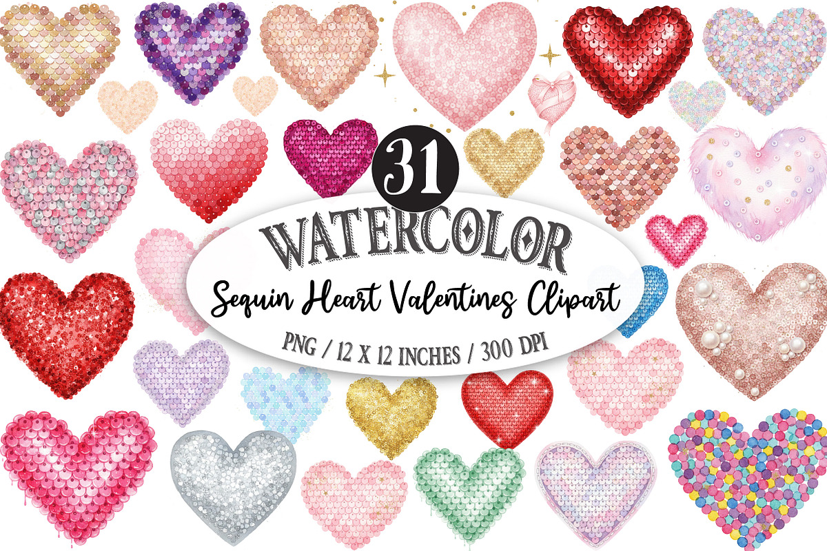 Sequin Heart Valentines Clipart, an Illustration by Designking (Photo 1 of 5)