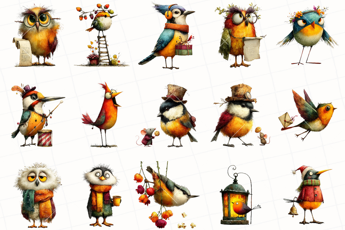Christmas Funny Birds Clipart, an Illustration by OK Design (Photo 3 of 6)