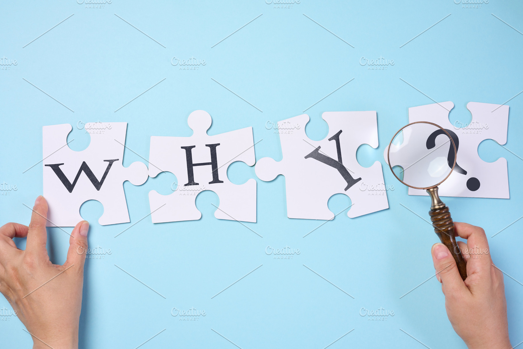 Puzzles with letters spelling out the word WHY and a question ma, a Person Photo by ndanko