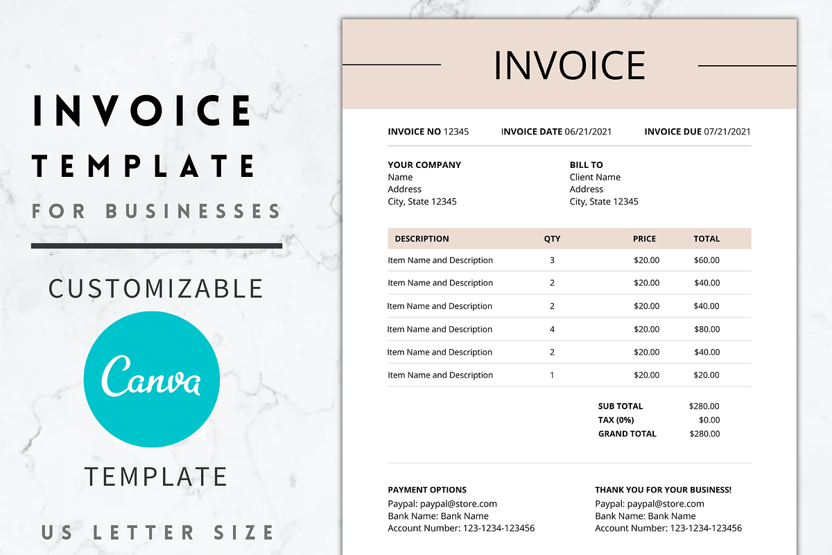 Invoice Template for Canva, a Templates & Theme by Minva Themes (Photo 1 of 3)