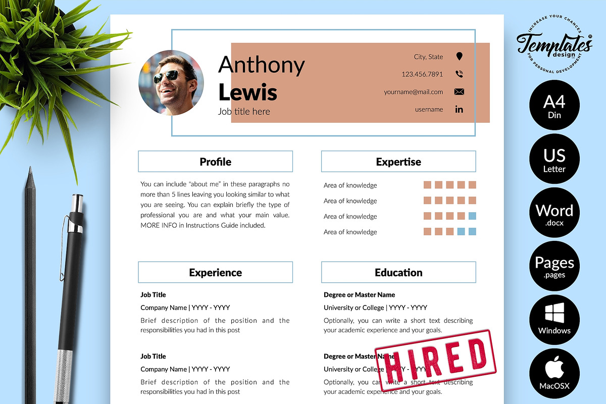 Creative Resume Template - Anthony, a Resume Template by Templates Design Co. (Photo 1 of 17)
