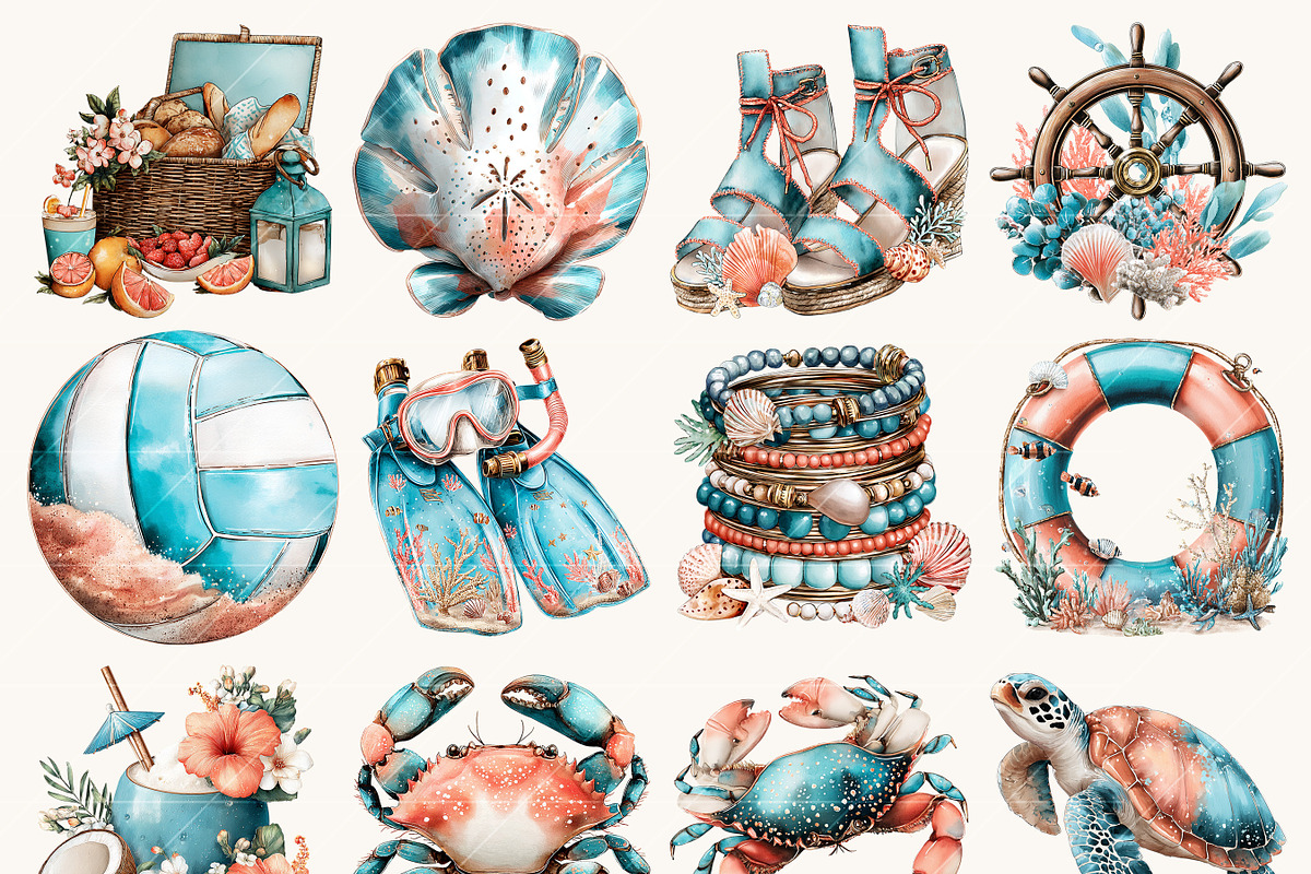 Watercolor Sun Kissed Summer Beach, a Seasonal Illustration by BusyDaydesign (Photo 5 of 9)