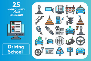 Driving School 25 Line Filled Icons, an Icon by Pexelpy