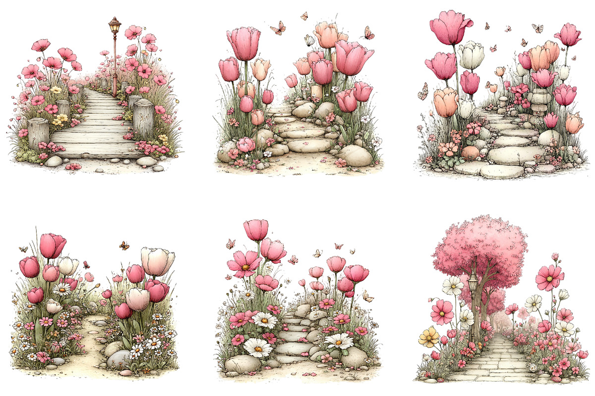 Whimsical Spring Flowers Pathway PNG, an Illustration by CraftArtStudio (Photo 3 of 6)