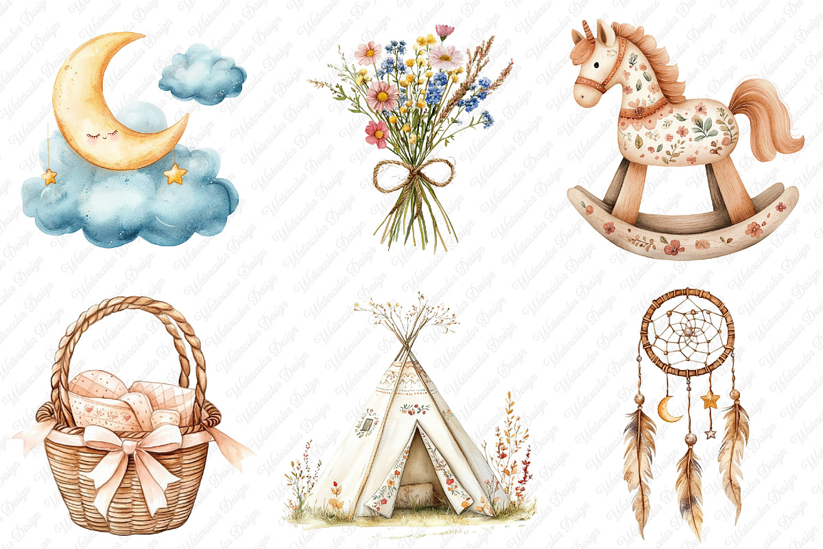 Neutral Boho Baby Shower Doodle png, an Illustration by Watercolor design (Photo 3 of 12)