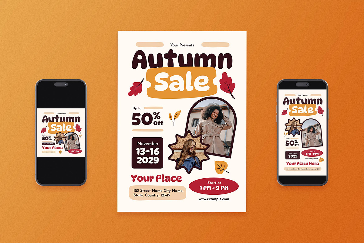 Orange Playful Autumn Sale Flyer Set, a Flyer Template by Aiyari Graphic (Photo 1 of 3)