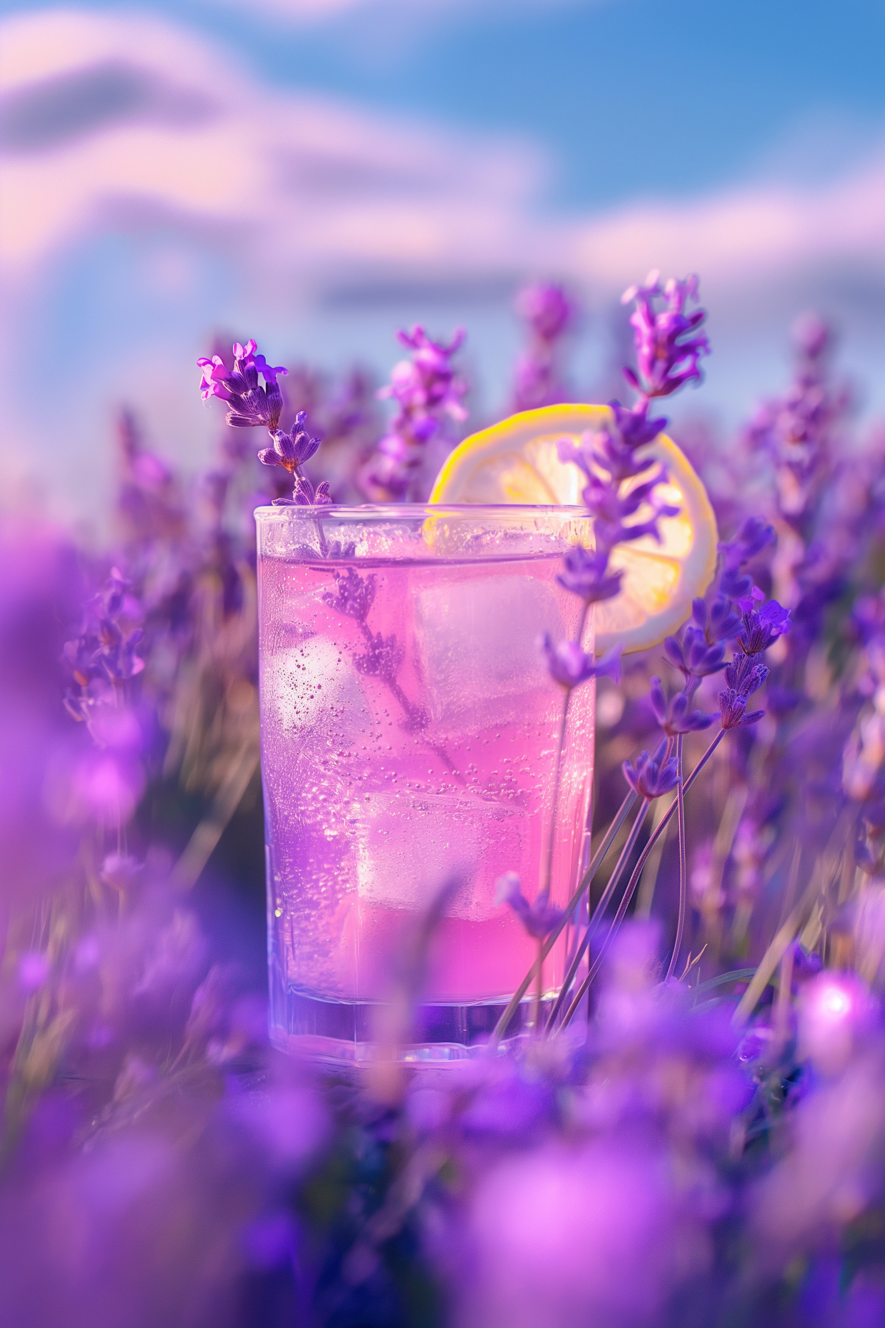 Pink lemonade on lavender field, a Food & Drink Photo by MistyDay