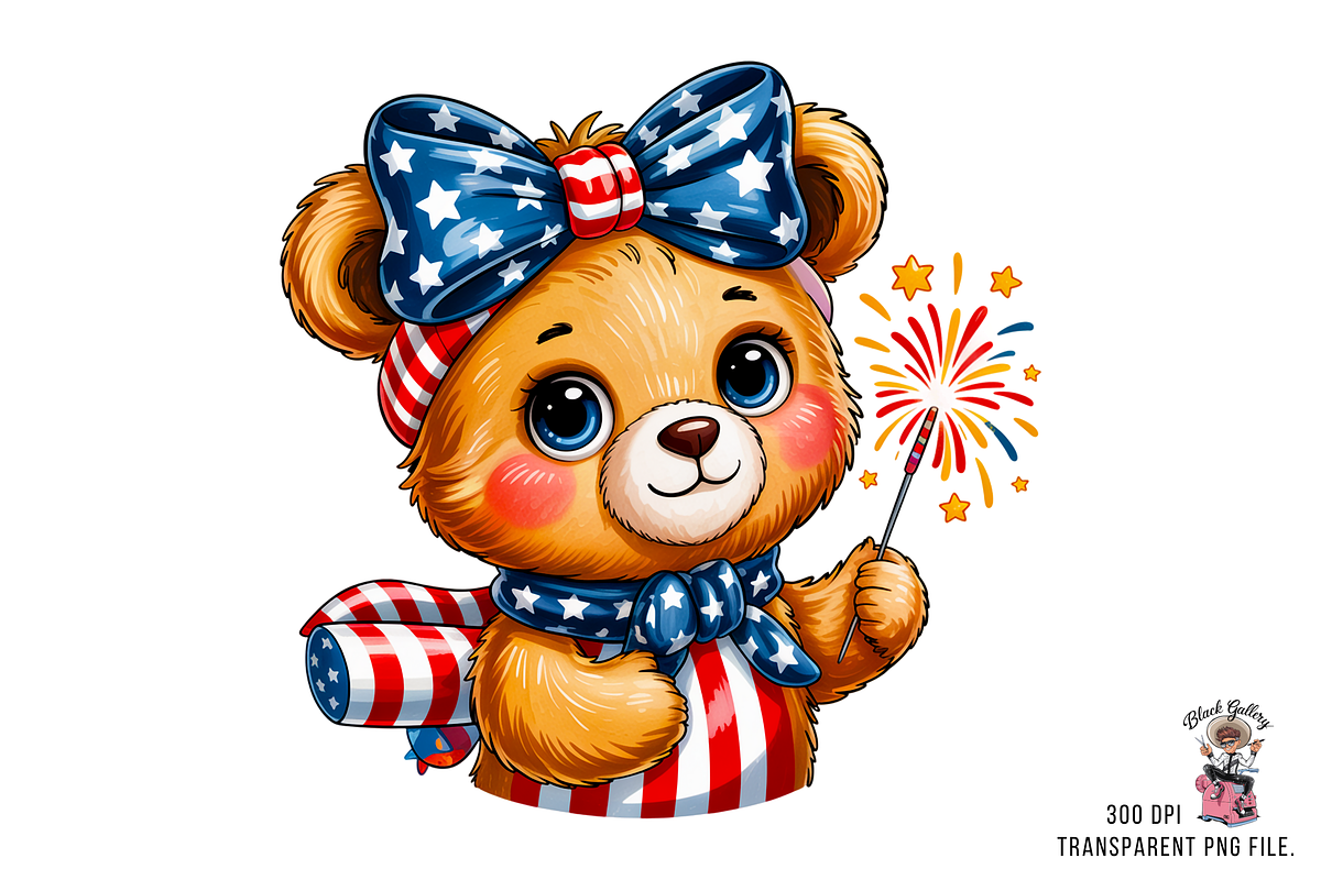 4th of July Cute Bear PNG Bundle, an Illustration by Clipart Bloom (Photo 6 of 11)