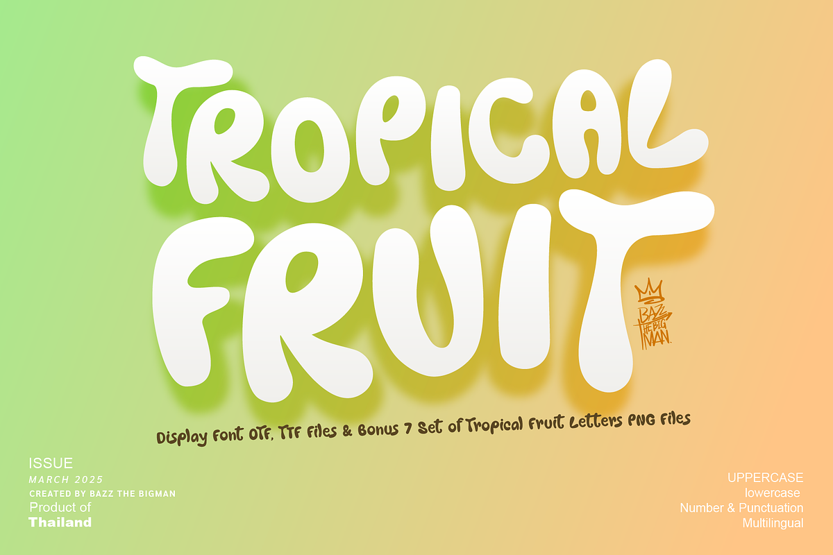 Tropical Fruit, a Sans Serif Font by BBtypeStudios (Photo 1 of 16)