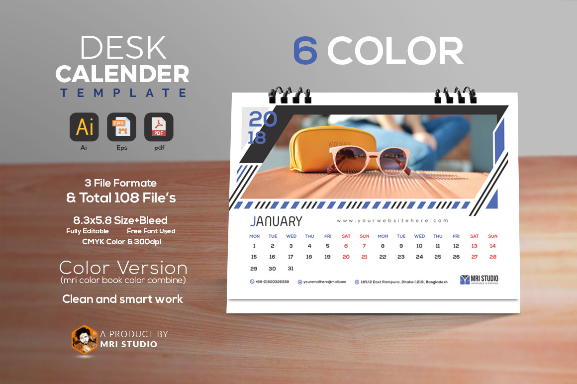 Desk Calander Template 2018 by Mri Studio  Creative Market