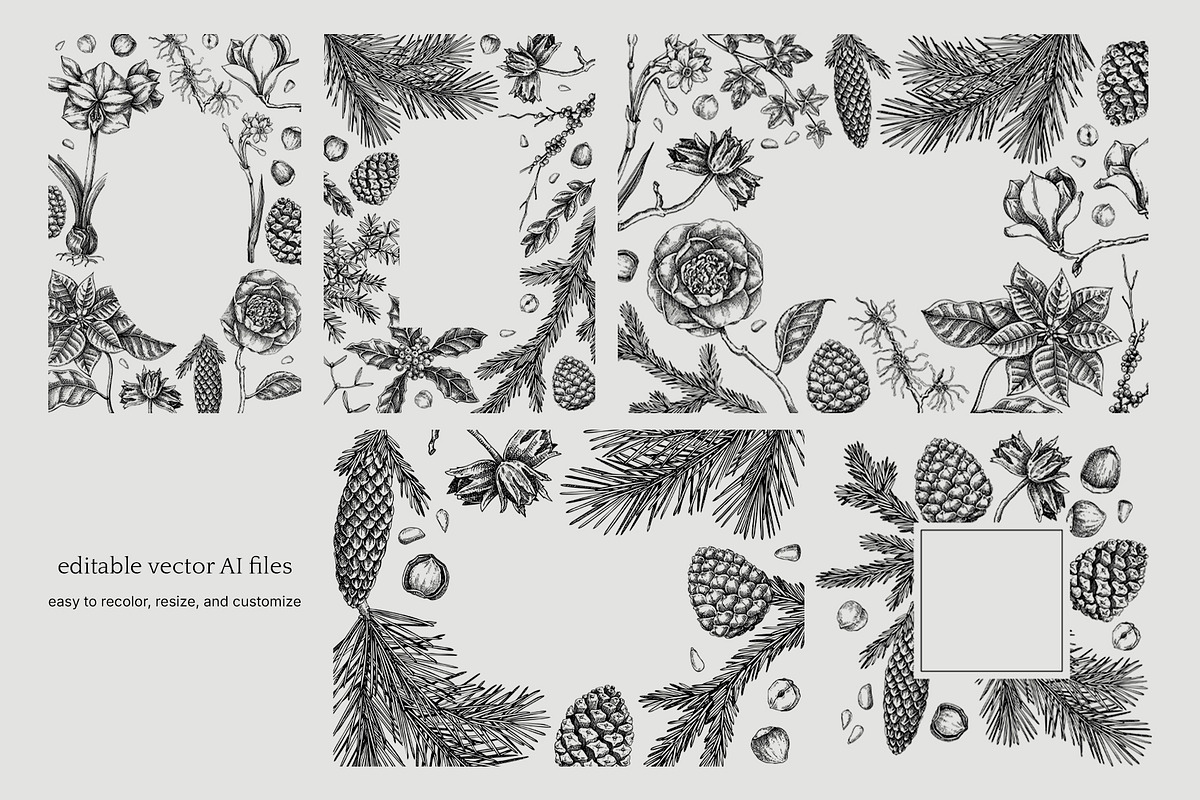 Winter Flowers Christmas Collection, a Seasonal Illustration by Yevheniia (Photo 7 of 12)