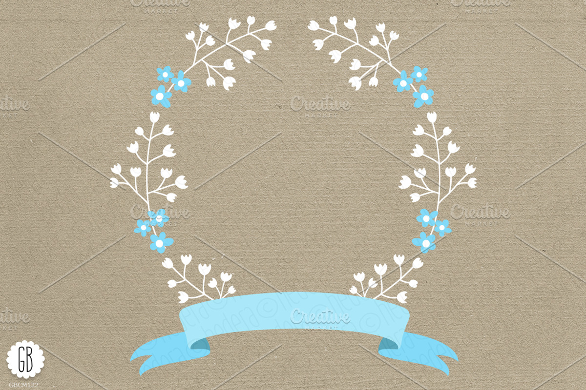Floral wreaths laurels ribbons blue, an Illustration by GrafikBoutique (Photo 2 of 3)