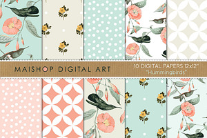 Seamless Digital Paper Hummingbirds