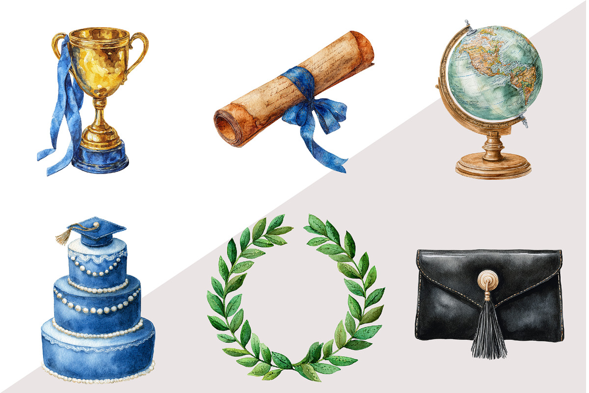 Watercolor Graduation Clipart, an Illustration by Design Market (Photo 2 of 3)
