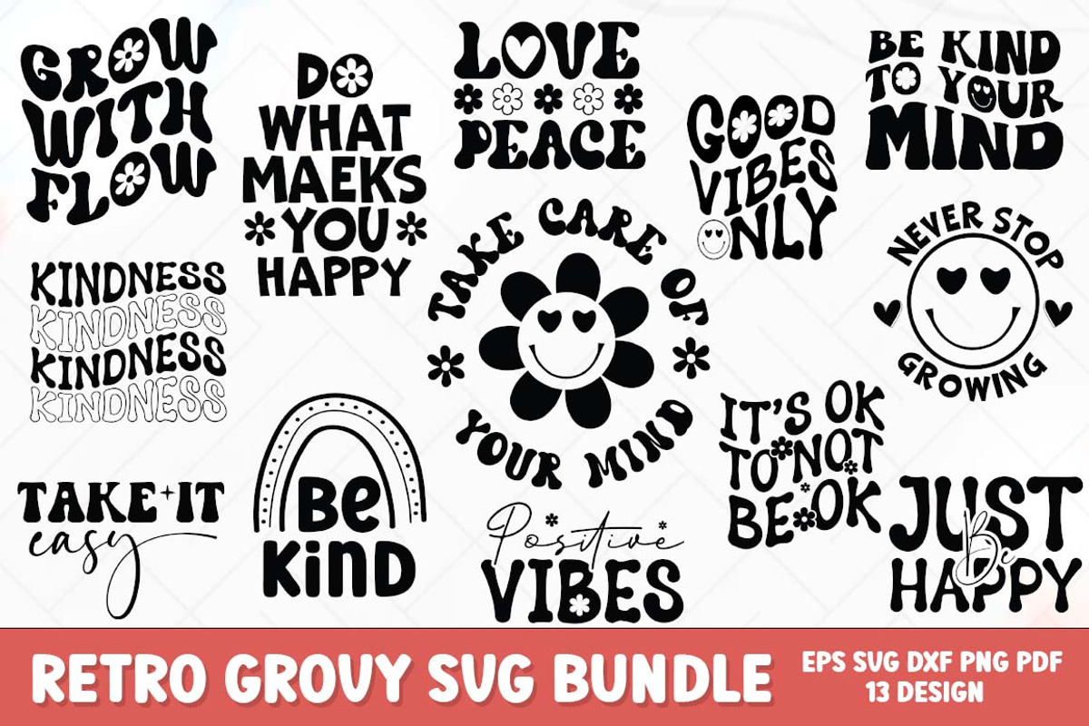 Motivational Positive Groovy Bundle, an Object Graphic by FiveStarCrafting (Photo 1 of 12)