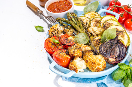 Healthy grilled bbq vegetables on pan, a Food & Drink Photo by Rimma