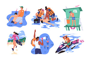 Lifeguard rescue people on water set, an Illustration by PaperTrident