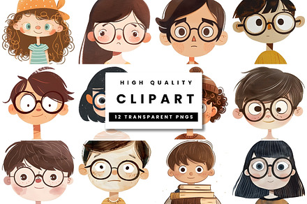 Watercolor Geeky Faces Clipart