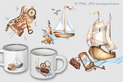 Nautical watercolor clipart, an Illustration by Kate Lanbina (Thumbnail 4 of 12)