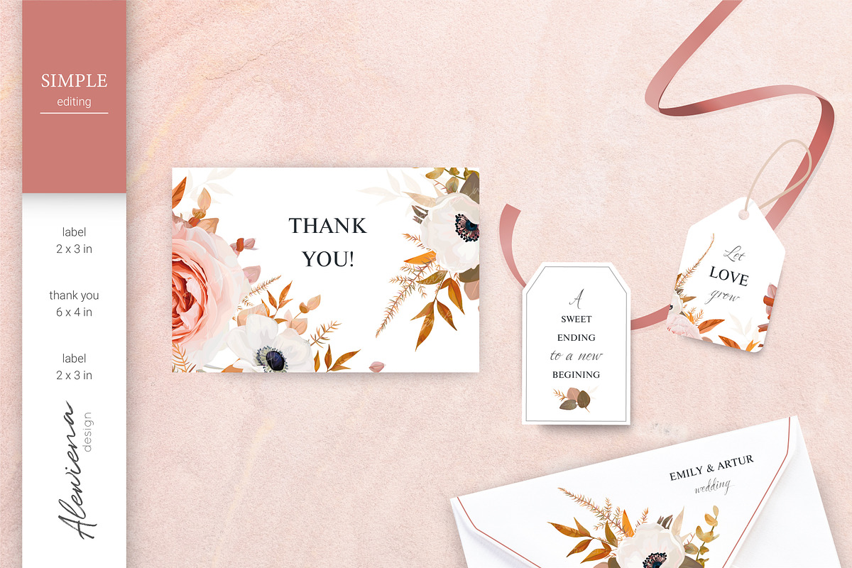 Wedding cards set blush peach & rust, an Invitation Template by Alewiena (Photo 3 of 13)
