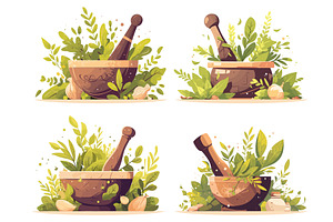 cartoon set of pestle and mortar, a Food Illustration by LadadikArt