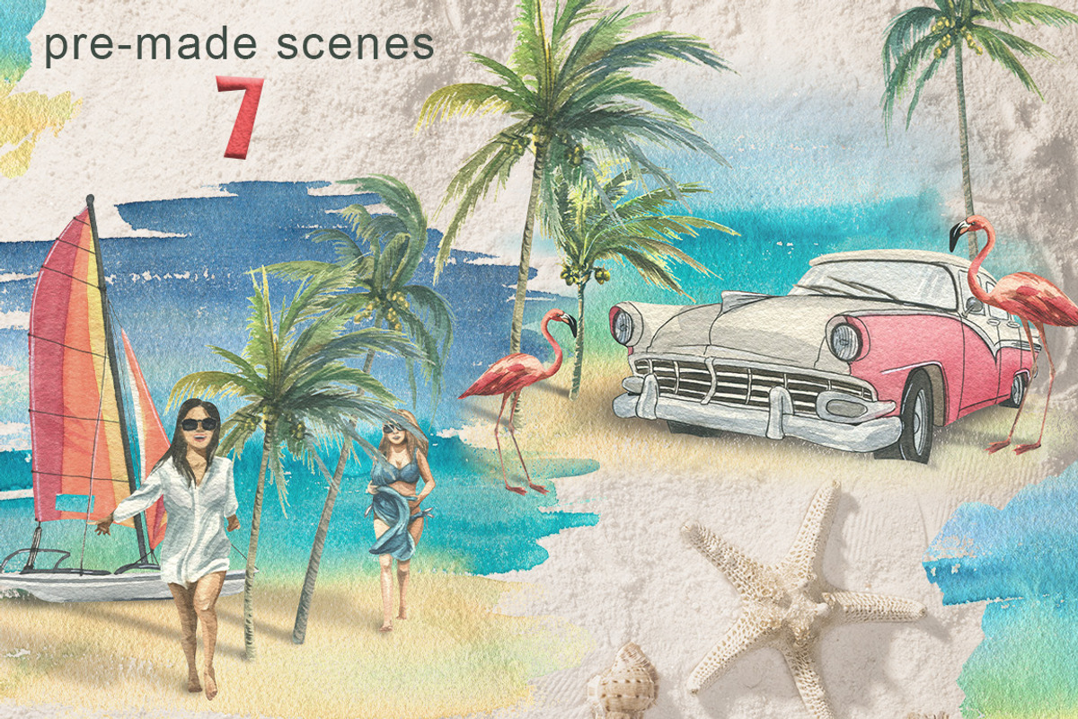Cuba beach holiday watercolor, a Transportation Illustration by NATASHA CHU (Photo 5 of 21)