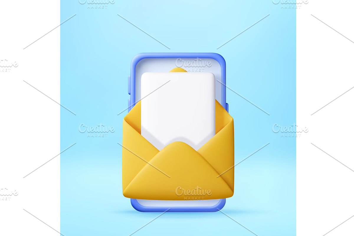 3D Smartphone showing open envelope, a Technology Illustration by Abscent