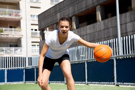 Cute girl playing basketball aotdoor featuring basketball, sport, and teen, a Sports & Recreation Photo by asife
