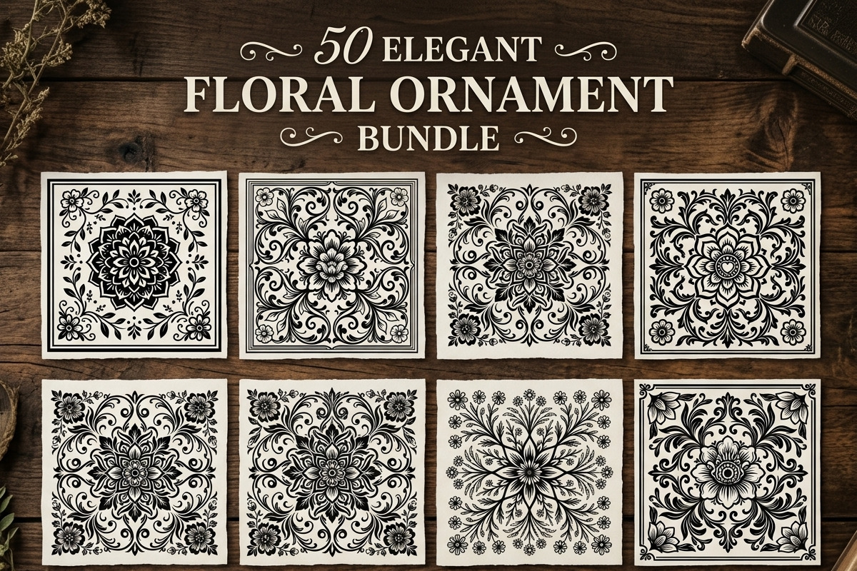 50 Elegant Floral Ornament Bundle, a Decorative Illustration by Amazin_art (Photo 1 of 38)
