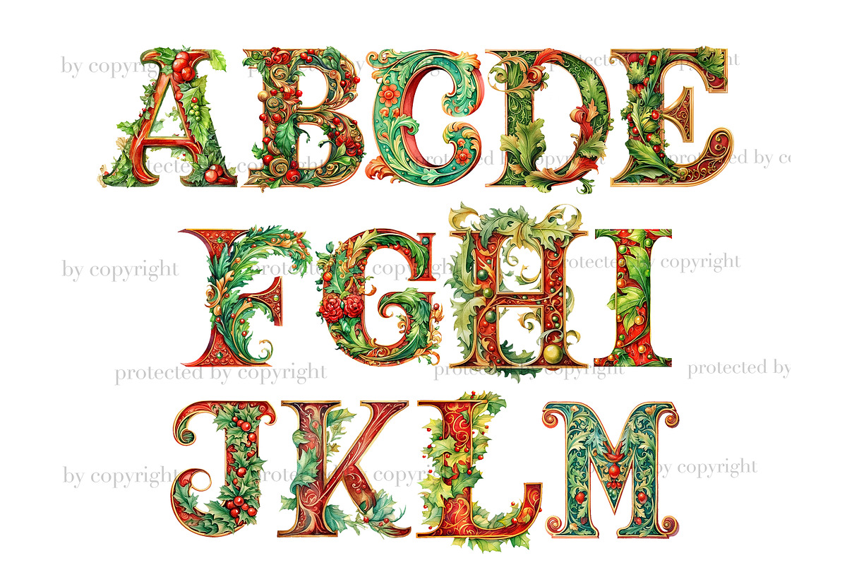 Christmas Alphabet | Xmas Letters, a Seasonal Illustration by GlamArtZhanna (Photo 2 of 5)