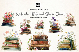 Watercolor Botanical Books Clipart, an Illustration by Designworld