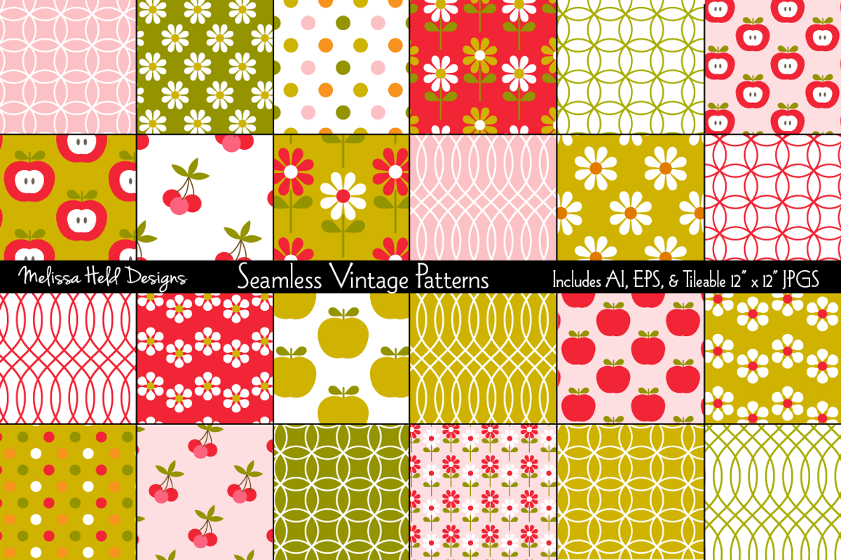 Seamless Vintage Patterns, a Pattern Graphic by Melissa Held Designs (Photo 1 of 6)