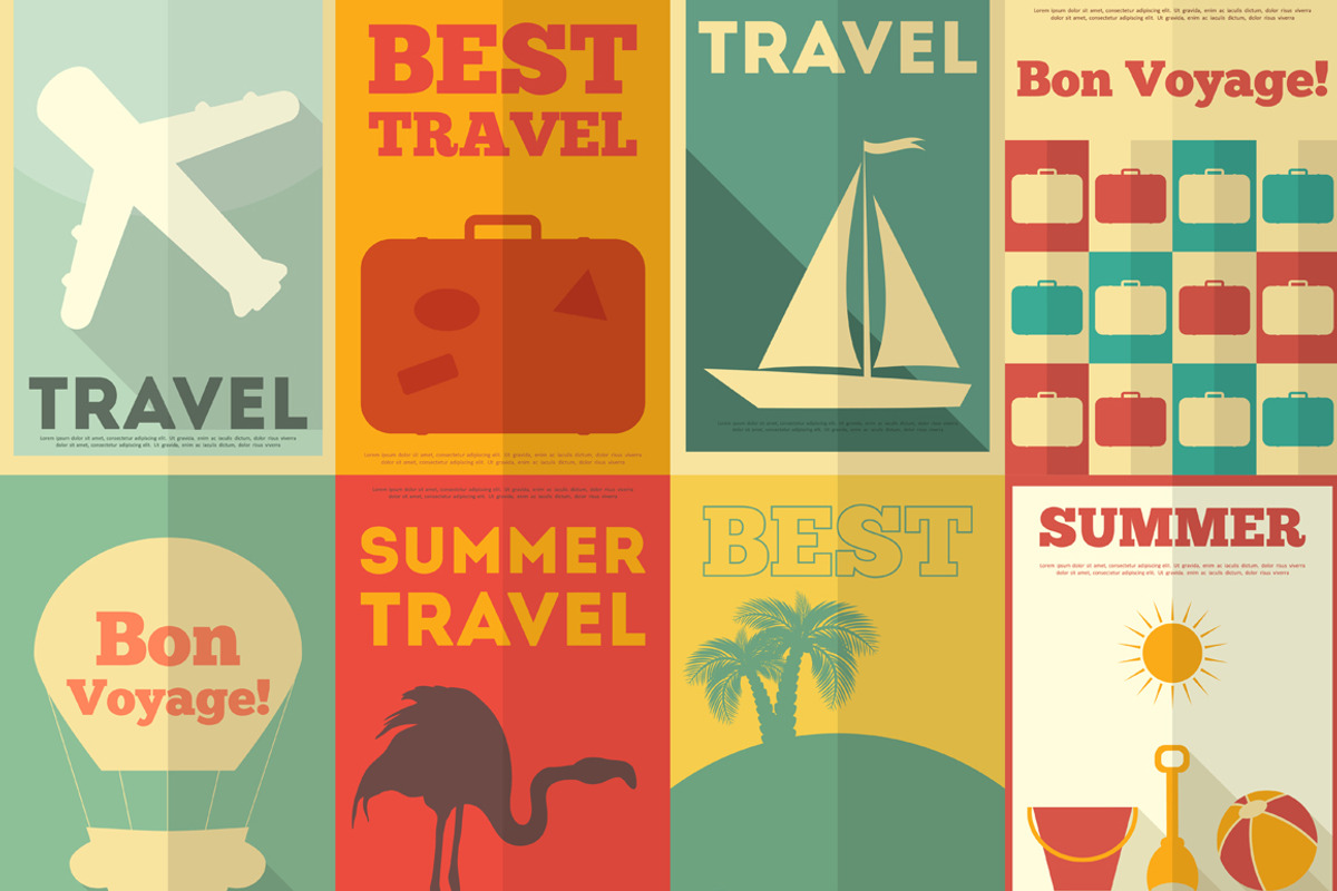 Flat Travel Posters Set, a Transportation Illustration by ELFIVETROV DESIGN (Photo 2 of 3)