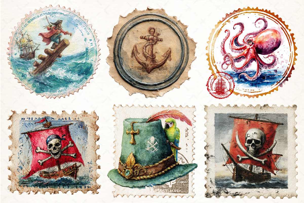 Nautical Pirates Postage Clipart, an Illustration by Pixels.Craft (Photo 2 of 7)
