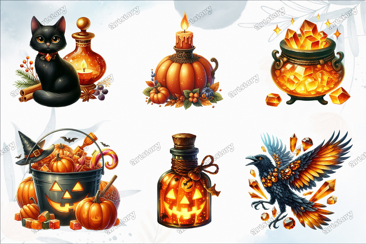Watercolor Amber Halloween Set Clipa, an Illustration by designcity5 (Photo 2 of 5)