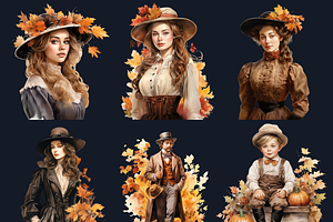 Watercolor Victorian Fall Clipart