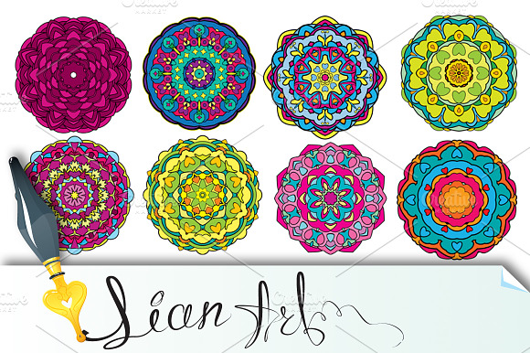 Set of 9 colorful round ornaments preview 2